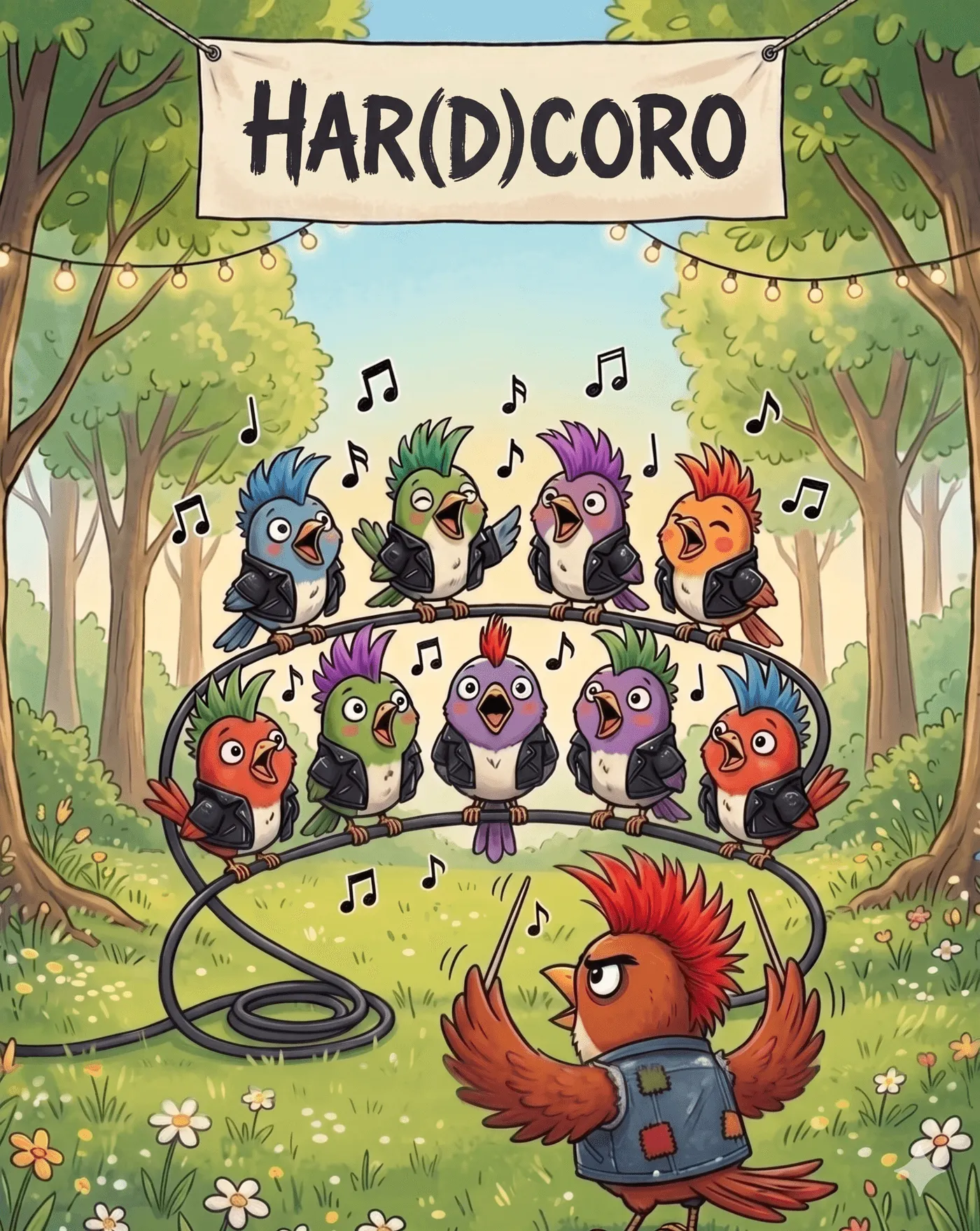 Har(d)coro — un coro di uccelli punk nel bosco