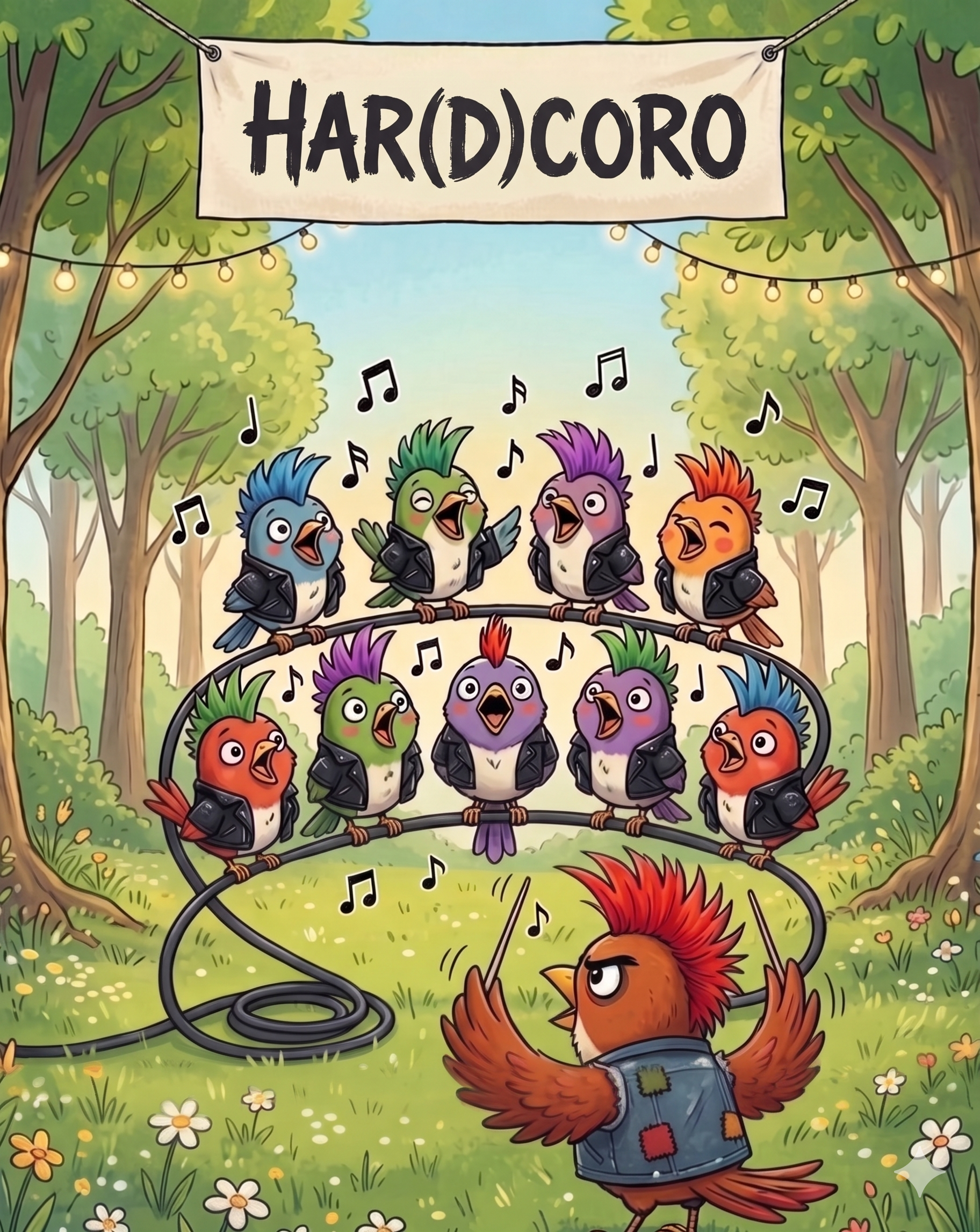 Har(d)coro — un coro di uccelli punk nel bosco