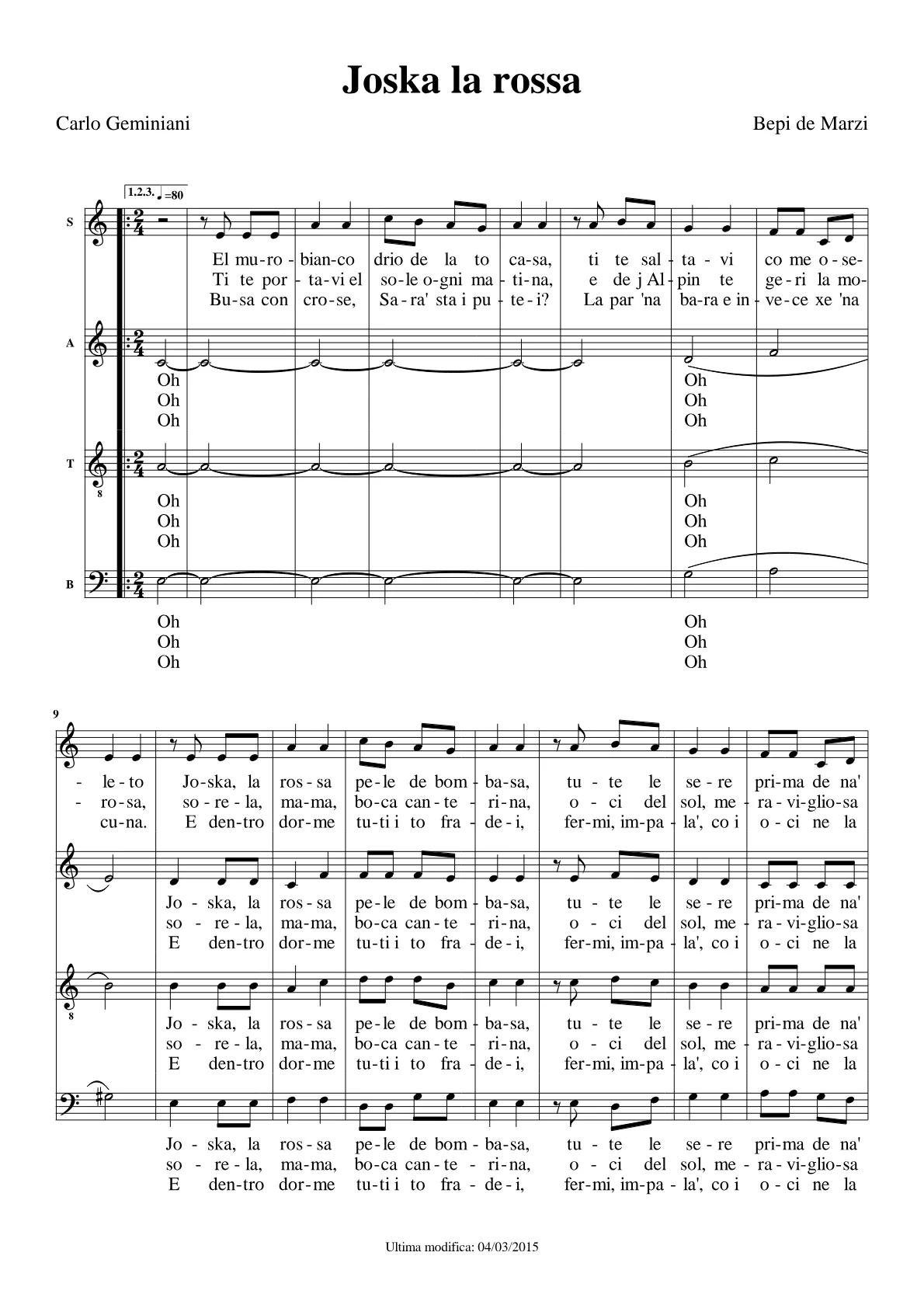 Spartito Joska la Rossa — pagina 1